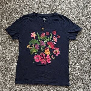 J. Crew Navy Tee with Colorful Floral Design